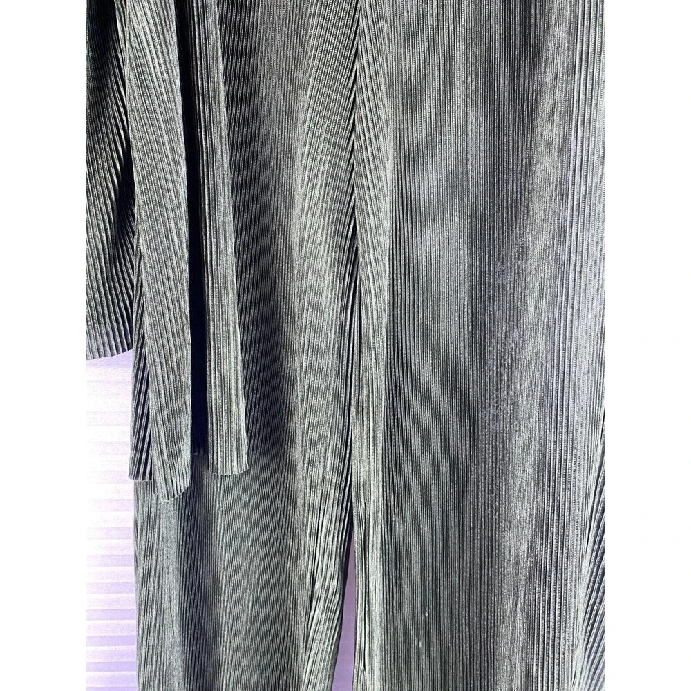 Say Anything 2pc Top Pants Sz M Olive Green Ribbed Long Sleeve Button Down Sheer - Picture 7 of 14